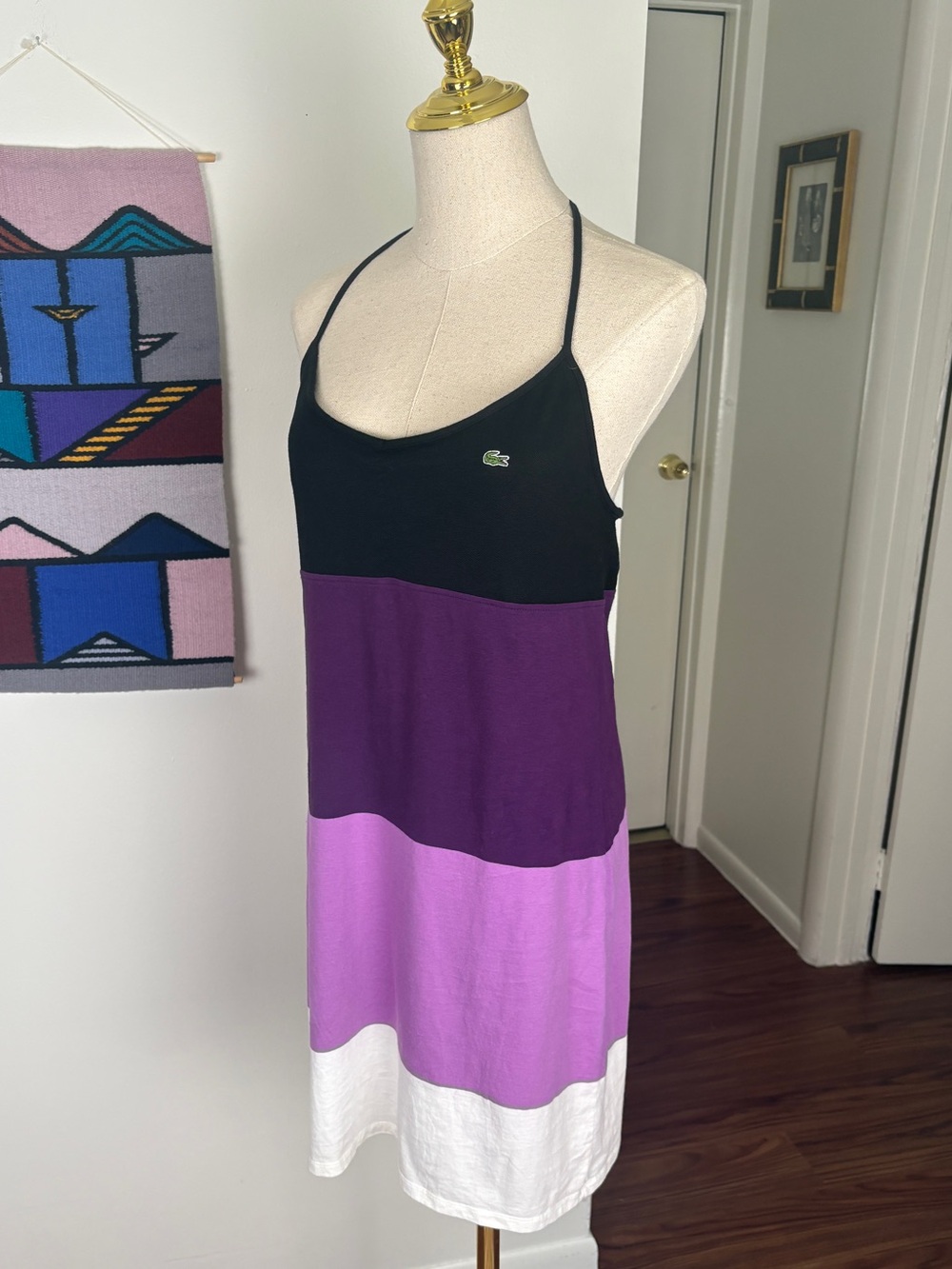 Lacoste Colorblock Halter Mini Dress with Tie Neck